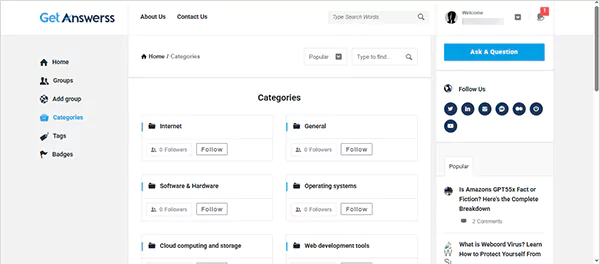 Categories available on GetAnswerss Community