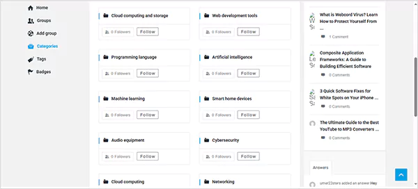 Categories available on GetAnswerss Community2