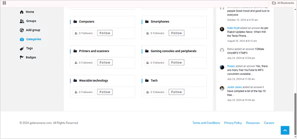 Categories available on GetAnswerss Community3