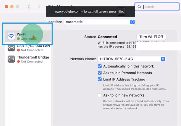 Go to Wifi and click on Detail